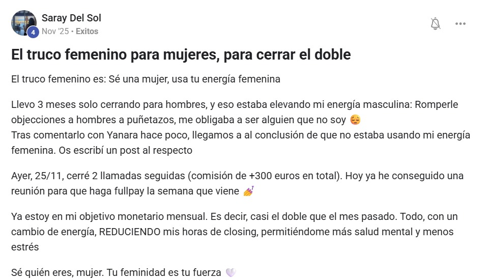 Testimonio de Saray Del Sol — El truco femenino